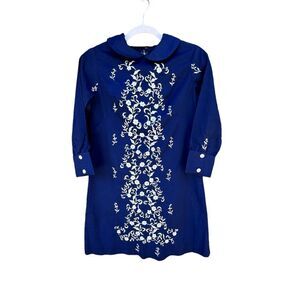 Elegant Navy Blue Embroidered Midi Dress